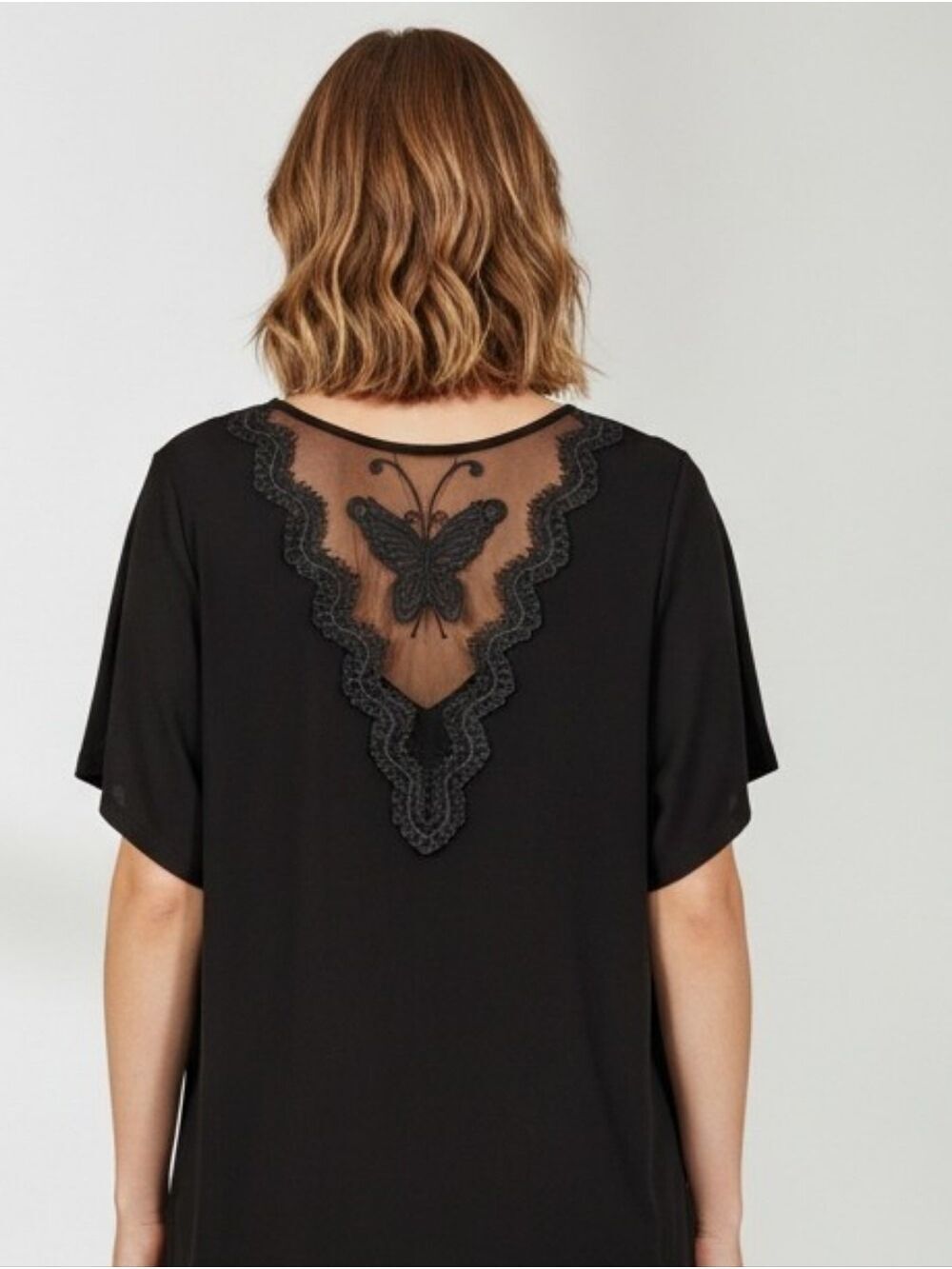 Elegant Black V-Neck Lace Butterfly Top - Picture 1 of 7